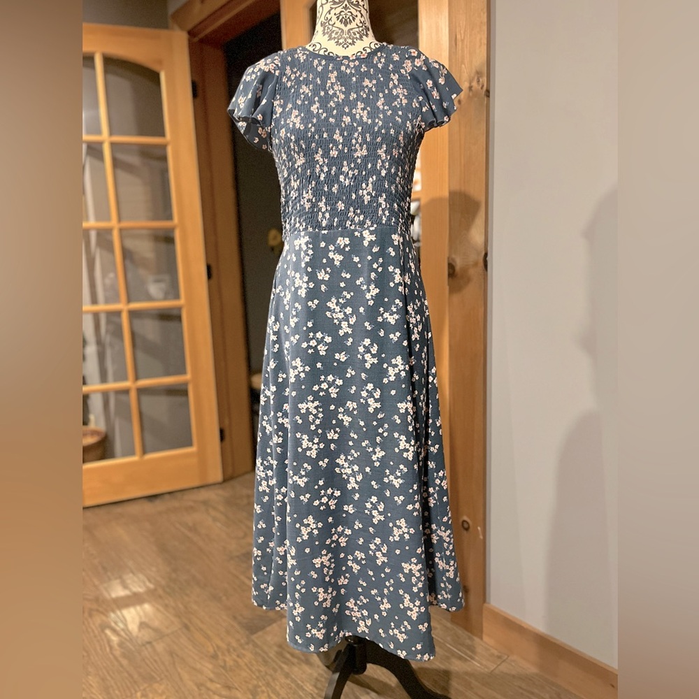 Ali & Jay blue floral open back dress, size medium